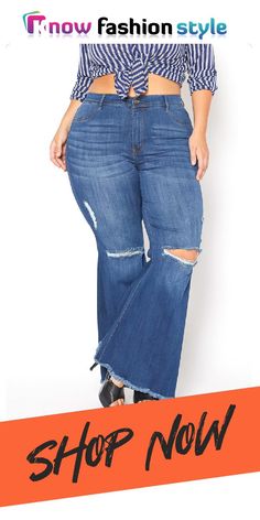 Dark Blue Denim Ripped Plus Size Dark Blue Denim, Bell Bottoms, Bell Bottom Jeans, Buy Now, Blue Denim, Dark Blue, Shop Now, Plus Size, Pants