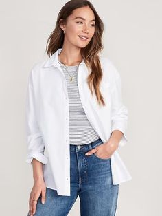 Oversized Button-Down Boyfriend Shirt | Old Navy White Linen Shirt Outfit Women, Plus Size Capsule Wardrobe, White Button Up Shirt, 2024 Wishlist, Navy Boyfriend, Dream Fashion, Shirt Outfits, White Button Down Shirt, Wardrobe Outfits