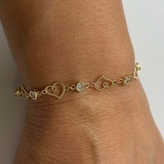 New New 14k Solid Gold Cz Heart Bracelet 7.5” Inches Comes In A Beautiful Jewelry Box Item#Ab666-5. Precious Stones Bracelet, Turquoise Stone Bracelet, Hair Tie Bracelet, Coil Bracelet, Genuine Leather Bracelet, Open Cuff Bracelet, Bow Bracelet, Bangle Bracelet Set, Diamond Bangles Bracelet