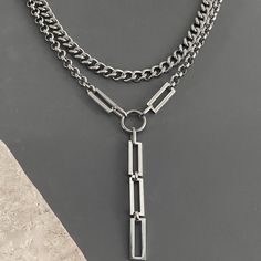 PLEASE READ ITEM DETAILS (DESCRIPTION) BELOW / CLICK ON "LEARN MORE ABOUT THIS ITEM"  ✅HANDMADE in California, QUALITY materials 🔵CHAIN:  -chunky steel  ✔️TWO SEPARATE NECKLACES -14 inch and 16 inch, OR -16 inch and 18 inch (women's AVERAGE NECK SIZE), OR -18 inch and 20 inch, OR -20 inch and 22 inch -see Sizing Chart photo 🔵METAL PENDANT:  *silver plated base metal -tarnish resistant coating 🟦CARE INSTRUCTIONS: To maintain the color and shine of our fashion jewelry: Avoid contact with water/perspiration and beauty/body products, clean with a jewelry polishing cloth, use airtight storage (1024)(chunkycurbTMUrectangle,6mmrolo)(MCact650-750/PR25/PC45,4SP/49L,52H) Modern Double Chain Stainless Steel Jewelry, Modern Stainless Steel Double Chain Jewelry, Modern Metal Chain Necklace For Layering, Modern Metal Jewelry With Double Chain, Modern Silver Jewelry For Layering, Modern Silver Layering Jewelry, Minimalist Square Metal Jewelry, Modern Metal Chain Necklace For Everyday Wear, Modern Everyday Metal Chain Necklace