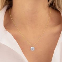 White Birthstone Necklace With Round Pendant, Round Birthstone Necklace Fine Jewelry, Dainty White Round Birthstone Necklace, Everyday Round White Jewelry, White Birthstone Round Pendant Necklace, White 14k Gold Solitaire Pendant Necklace, White 14k Gold Solitaire Necklace For Gift, Personalized Round Cubic Zirconia Jewelry, Anniversary Birthstone Necklace With Prong Setting