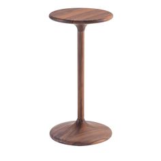 a small wooden table with a round base on it's side, against a white background