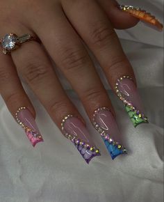 Cute Colorful Nails, Acrylic Nail Designs Classy, Acrylic Toe Nails, Colorful Nails, Colored Acrylic Nails, Girly Acrylic Nails, French Tip Acrylic Nails, Short Square Acrylic Nails, Long Acrylic Nails Coffin