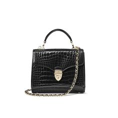 Midi Mayfair® Bag with Chain Strap in Black Patent Croc London Mayfair, Vintage Styling, Aspinal Of London, Croc Print, Croc Leather, Signature Hardware, Leather Top, Embossed Leather, Leather Handle