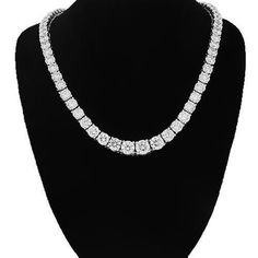 18K Solid White Gold Womens Diamond Necklace 25.50 Ctw