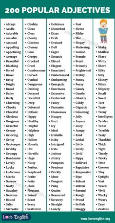 the 20 popular adjective words in english