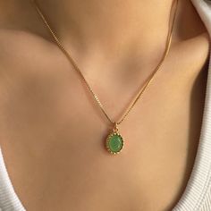 Elevate your style with our exquisite necklace set featuring a dainty oval jade necklace and a stunning herringbone gold necklace. The set includes a natural green jadeite pendant on a delicate chain, complemented by a bold, chunky gold herringbone necklace. The vibrant green jade adds a touch of elegance, while the herringbone design provides a contemporary edge. Perfect as a thoughtful gift for her, this set offers a versatile blend of classic charm and modern sophistication, ideal for enhanci Jade Gold Necklaces, Elegant Jade Necklace With Adjustable Chain, Jade Clavicle Chain Necklace, Dainty Gold Jade Necklace, Dainty Green Teardrop Pendant Jewelry, Oval Jade Gold Necklace, Green Oval Pendant Necklace For Gift, Elegant Green Oval Necklace, Dainty Oval Necklace For May Birthstone