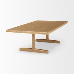 a wooden table with two legs and a square shape on the top, against a white background