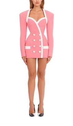 This double-breasted blazer dress in pink is perfect for a stylish young woman. The dress has a professional look that's perfect for the office, but the playful color and style make it perfect for a night out on the town, too. The dress is made of high-quality materials and construction that will last, making it a wise investment for any fashion-savvy woman. Gentle Dry Clean Only Colour may vary due to lighting on images. The product images (without model) are closest to the true colour of the p Brittany Miller, Floral Dress Shoes, New Look Dresses, Satin Corset Dress, Plunge Mini Dress, Plus Jumpsuit, Pink Blazer, Plus Size Shopping, Breasted Blazer