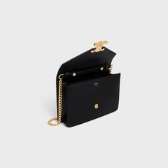 WALLET ON CHAIN MARGO IN SHINY CALFSKIN - BLACK | CELINE Celine Wallet On Chain, Fragrance Bottle, Celine Wallet, Canvas Messenger Bag, Wallet On Chain, Fragrance Collection, New Sneakers, New Fragrances, Card Holder Wallet