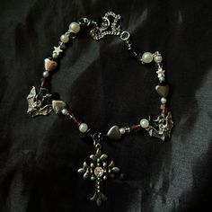 #Jewelry #Choker #Alternative #Grudge #Alternativejewelry #Goth #Emo #Cross 80s Goth Jewelry, Goth Aesthetic Accessories, Goth Presents, Handmade Gothic White Jewelry, Silver Goth Jewelry, Funky Jewelry Silver, Gothic Gift Ideas, Trad Goth Accessories, Goth Beaded Jewelry