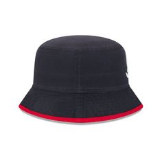 The Atlanta Braves Kids Bucket Hat features an embroidered Braves logo at the front with a matching brim. Casual Navy Brimmed Bucket Hat, Navy Cotton Brimmed Hat, Navy Hat With Embroidered Logo And Flat Brim, Navy Flat Brim Hat With Embroidered Logo, Navy Bucket Hat With Short Brim, Navy Casual Bucket Hat With Short Brim, Casual Navy Bucket Hat With Short Brim, Navy Casual Bucket Hat, Summer Baseball Cap With Embroidered Logo And Short Brim