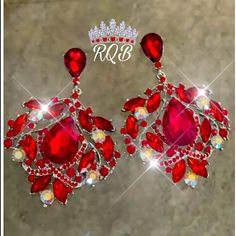 Large Crystals Sparkling Stage Earrings Red Ruby Single Earring, Single Ruby Earring In Red, Red Crystal Drop Earrings For Pierced Ears, Red Crystal Dangle Jewelry, Red Ruby Dangle Earrings, Red Crystal Jewelry With Matching Earrings, Red Crystal Dangle Earrings For Party, Red Chandelier Earrings For Party, Red Crystal Drop Earrings