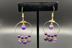 Handmade purple bead drop hoop earrings. Drop Hoop Earrings, Bella Vista, Jewelry Earrings Dangle, Dangle Drop Earrings, Dangle Earrings, Hoop Earrings, Jewelry Earrings, Ships, Drop Earrings