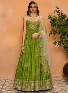 Mehendi Green Embroidered Anarkali – Lashkaraa Shaadi Outfits, Green Anarkali, Mehendi Outfit, Wedding Dresses Indian, Designer Anarkali Dresses, Mehendi Outfits, Embroidered Anarkali, Timeless Wedding Dress, Designer Anarkali