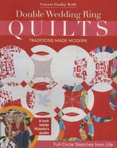 the cover of a quilt book with an image of two women sitting in front of it