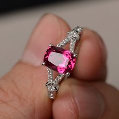 This is a gorgeous handmade creation. Its beauty is its simplicity & Elegance. The 6*8mm cushion cut lab ruby is crafted in sterling silver with rhodium plated. It's made to order and it will take about 7-10 days to make it. All item is sent in a beautiful gift box You can realize more lovely stuff clicking the link https://www.etsy.com/shop/knightjewelry?refshopsection_shophome_leftnav Please leave the correct address and you phone number for delivering successfully. Fine Jewelry Ruby Ring With Rectangular Stone, Ruby Jewelry With Cushion Cut Center Stone, Cushion Cut Ruby Jewelry With Center Stone, Square Cut Ruby Jewelry Fine Jewelry, Fine Jewelry Ruby Rings With Rectangular Stone, Elegant Silver Ruby Ring With Cushion Cut, Gift Ruby Ring With Accent Stones Cushion Cut, Silver Cushion Cut Rings With Gemstone Accents, Gift-ready Cushion Cut Ruby Ring With Accent Stones