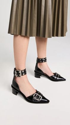 GANNI Chunky Buckle Open Cut Pumps | Shopbop Low Heel Flats, Elegant Party Dresses, Medical Problems, International Fashion, High Heel Pumps, Black Pumps, Pump Shoes, Low Heels, High Heel Shoes