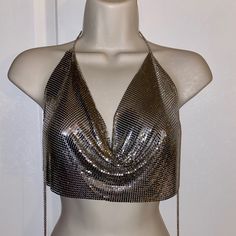 Sequin Sparkly Can Light Up The Room Super Cute & Sexy Never Worn Glamorous Fitted Crop Top With Built-in Bra, Chic Halter Top For Night Out And Party Season, Glamorous Halter Top For Club And Party Season, Glamorous Spring Halter Top For Night Out, Glamorous Halter Top For Spring Night Out, Glamorous Halter Top For Night Out In Spring, Trendy Party Halter Top, Fitted Halter Top For Club And Party Season, Fitted Halter Top For Club Party