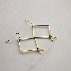 Diamond and Triangle Geometric Earrings, Gold Minimalist Earrings, Modern drop earrings, Mother's Da Minimalist Diamond-shaped Everyday Jewelry, Minimalist Everyday Diamond-shaped Jewelry, Everyday Minimalist Diamond-shaped Jewelry, Everyday Geometric Single Earring, Everyday Single Geometric Earring, Gold Triangle Minimalist Earrings, Square Nickel-free Earrings For Everyday, Nickel-free Square Minimalist Earrings, Minimalist Triangle Hoop Earrings As Gift