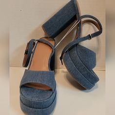 Nwt ,Beautiful Demin Platforms Women's Size 9. Denim Platform Heels With Open Toe, Denim Blue Open Toe Platform Heels, Denim Heels With Ankle Strap, Chic Denim Platform Heels, Denim Blue Platform Heels With Round Toe, Denim Platform High Heels, Spring Denim Platform Heels, Chic Denim Heels With Block Heel, Chic Denim Block Heel Heels