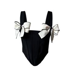 Black rib knit corset top with silk blend cream tape bows  Back zipper closing. Polyester and elastane rib blend. Crop fit, very flattering piece  Size S M L available. Size S: Bust 81-86 cm / 32-33. 5 in Size M: Bust 86-90 cm / 34-35. 5 in Size L: Bust 91-96 cm / 36-37. 5 in — Model is size XS, cup C, 1. 64 m, 5. 4 ft for reference. — Dry clean only. Dry clean Black Corset Shirts, Circus Inspired Fashion, Wedding Corset Top, Tops With Bows, Knit Corset Top, Black And White Corset, Bow Corset, Corset Top Dress, Knit Corset