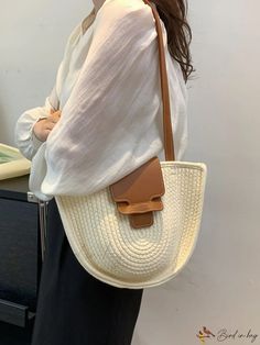 Bird in Bag - Extra-Large Knitted Shoulder Support with Specialized Capacity Shoulder Support, Beige Pattern, Bird In Bag, Shoulder Tote Bag, Shoulder Tote, Color Khaki, Extra Large, Buckle, Tote Bag