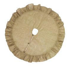 a round cushion with ruffled edges on a white background, the bottom half has a hole in it