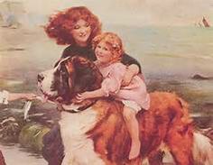 a painting of two children and a dog