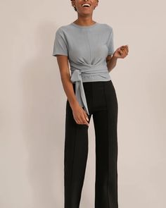 Jude Cropped Wrap Blouse  |  Modern Citizen Chic Tie Waist Crop Top For Day Out, Summer Workwear Tops With Cropped Hem, Summer Cropped Hem Tops For Work, Fitted Tops With Tie Waist, Spring Workwear Tops With Cropped Hem, Spring Chic Crop Top With Tie Waist, Chic Stretch Blouse For Business Casual, Chic Spring Crop Top With Tie Waist, Elegant Belted Blouse For Work