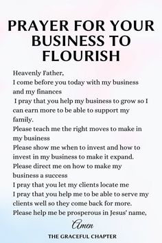 the prayer for your business to flourish with an image of flowers and clouds in the background