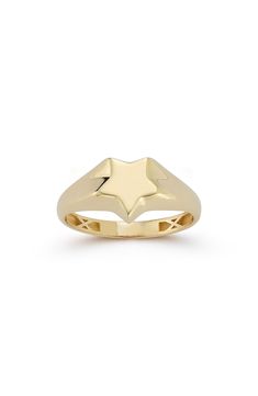 A star-shaped center draws the eye to a polished signet ring that's shaped from warm 14-karat gold. 2.2mm band width 14k gold Made in Turkey Yellow Gold Star-shaped Signet Ring For Anniversary, 14k Yellow Gold Star-shaped Rings, 14k Yellow Gold Star Shaped Rings, Classic Star-shaped Formal Jewelry, Star-shaped Signet Ring In 14k Gold For Anniversary, Star-shaped Yellow Gold Rings With Polished Finish, 14k Gold Star Shaped Signet Ring With Polished Finish, Anniversary Star-shaped Signet Ring In 14k Gold, Star-shaped 14k Gold Stamped Ring