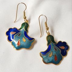 Genuine Cloisonne Earrings Gold Filled Earwires Vibrant Colors Flower Earrings Blue, Green, Gold Condition: New Vintage Vintage And Estate Jewelry May Naturally Show Signs Of Age/Wear From Its Previous Life. Cleaning Or Polishing May Be Desired. Blue French Hook Jewelry As Gift, Blue Flower Earrings For Pierced Ears, Blue Flower Earrings Nickel Free, Blue Flower-shaped Earrings With Ear Wire, Blue Flower Earrings For Jewelry Making, Blue Drop Flower Earrings With Ear Wire, Blue Pierced Flower Earrings Gift, Blue Pierced Flower Earrings For Gifts, Blue Drop Flower Earrings