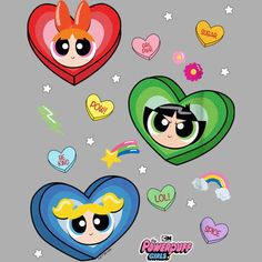 the powerpuff girls heart stickers are all in different shapes and sizes, including hearts