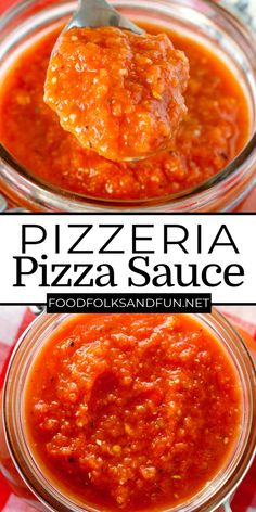 pizza sauce in a glass jar with a spoon