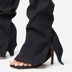 Black Square Toe Stiletto Heel Folded Strap Calf High Sandal Boots Ankle-length Party Heels, Ankle-high Heels For Club, Black Ankle Wrap Heels For Night Out, Fitted Ankle Wrap Heels For Night Out, Chic Black Ankle Wrap Heels, Knee High Sandals, Sandal Boots, Cowboy Shoes, Dance Heels