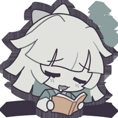 an anime character reading a book while sitting on the floor with her eyes closed and one eye open