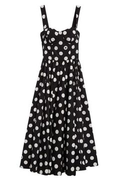 This polka dot corset-bodice dress is part of D&G's Mambo collection inspired by styles of the '40s and '50s combined with the iconography of American pin-ups. Hidden back-zip closure Sweetheart neck Side-seam pockets 97% cotton, 3% spandex Dry clean Made in Italy Designer Clothing Cotton Corset, Bodice Dress, Sweetheart Neck, Stretch Cotton, Sundress, Bodice, Polka Dots, Dolce And Gabbana, Nordstrom