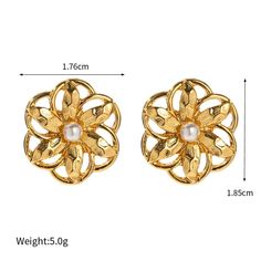 Introducing our stunning Hollow Flower Shaped Stud Earrings, meticulously crafted from durable stainless steel and elegantly adorned with an 18K gold plating. These earrings are a perfect blend of classic charm and modern sophistication, designed to add a touch of glamour to any ensemble. Whether you're attending a wedding, celebrating an anniversary, or simply dressing up for a gala, these earrings are sure to elevate your look. Key Features Material Excellence: Crafted from high-quality stainless steel, ensuring durability and longevity. Luxurious Finish: Enhanced with 18K gold plating for a radiant sheen that captures attention. Waterproof Design: Wear them confidently on any occasion without the fear of damage from water exposure. Hypoallergenic: Free from nickel, lead, and cadmium, ma Elegant Flower-shaped Metal Hoop Earrings, Gold Round Flower Earrings For Anniversary, Metal Flower Shaped Jewelry For Anniversary, Gold Flower-shaped Hoop Earrings For Wedding, Gold Metal Earrings With Flower Charm, Gold Metal Flower Charm Earrings, Gold Clip-on Flower Shaped Jewelry, Tarnish Resistant Gold Flower Earrings For Anniversary, Gold Tarnish-resistant Flower Earrings For Anniversary