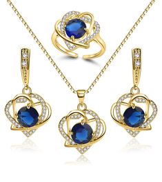 PRICES MAY VARY. 🔥PRODUCT LIST:🔥 The jewelry set includes a pair of earrings, a chain and pendant, and an adjustable ring. 🔥ABOUT SIZE:🔥Adjustable ring and 17.7+2 inch chain, suitable for most people size. 🔥PREMIUM QUALITY:🔥The jewelry set is plated with real 18K gold, ensuring long-lasting color retention. It is also nickel-free and lead-free for added safety. 🔥PERFECT GIFT:🔥The jewelry set comes beautifully packaged in a gift box, making it the perfect choice for anyone looking for a w Rose Gold Alloy Jewelry Sets Gift, Mother's Day Formal Cubic Zirconia Jewelry Sets, Sterling Silver Jewelry Sets For Wedding On Valentine's Day, Mother's Day Jewelry Set With Cubic Zirconia Earrings, Mother's Day Jewelry With Matching Cubic Zirconia Earrings, Mother's Day Anniversary Cubic Zirconia Jewelry Sets, Elegant Blue Alloy Jewelry Sets, Sterling Silver Jewelry For Mother's Day Party, Cubic Zirconia Jewelry Sets For Bridesmaid Gift