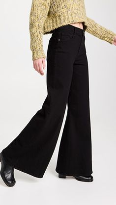 FRAME Le Palazzo Pants Trendy Stretch Wide-leg Jeans, High Rise Cotton Flares For Fall, Black Cotton Wide Leg Flares, Casual Wide Leg Flares For Fall, Fall Cotton Full Length Flare Jeans, Modern Wide-leg Flare Jeans For Work, High Rise Stretch Cotton Flares, Trendy Wide-leg Stretch Jeans, Black Denim Wide Leg Flares