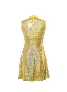 This gorgeous Yellow Spotlight Sewn-On Sequin Show Choir Dress has roomy hips to hem so dress stays down while dancing. Flattering cut gives no-cling shape and strong coil zipper assists in quick costume changes. Add a 4-row stretch rhinestone trim to neckband for total effect! Limited edition material. Show Choir Dress Features Sturdy zipper in back from hips to top of collar for fast on/off Comfortable binding around armholes Lined in soft knit polyester Includes color-matching high waist brie Fitted Sequin Dance Dress, Fitted Sequin Dress For Dance, Yellow Fitted Dress For Party Season, Spring Sleeveless Stretch Sequin Dress, Spring Fitted Knee-length Sequin Dress, Fitted Sequin Mini Dress For Festive Occasions, Fitted Mini Sequin Dress For Festive Occasions, Fitted Mini Sequin Dress For Festive Season, Festive Fitted Mini Length Sequin Dress