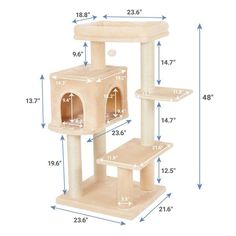 the cat tree is shown with measurements