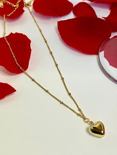 18k Gold Plated 16in + 5cm extender Stainless Steel Heart Pendant Non-Tarnish Heart Pendant, 18k Gold, Gold Plate, Valentines Day, Plating, Valentines, Pendant Necklace, Stainless Steel, Pendant