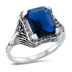 Vintage Royal Blue Emerald Cut Simulated Sapphire In 925 Solid Sterling Silver Peacock Ring. Excellent Condition, Satisfaction Guaranteed! September Birthstone White Gold Sterling Silver Ring With Rectangular Stone, Sterling Silver Topaz Ring With Rectangular Stone For Formal, Classic Crystal Birthstone Ring For Formal Occasions, Formal Sterling Silver Topaz Ring With Rectangular Stone, Sterling Silver Rings With Classic Design, Sterling Silver Ring With Rectangular Stone For Formal Events, Formal Sterling Silver Birthstone Ring With Accent Stones, Sterling Silver Ring With Rectangular Stone, Fine Jewelry Sterling Silver Ring With Rectangular Stone