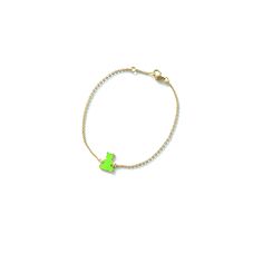 Beautiful and unique gold link chain bracelet with neon green teddy bear. This bracelet would be an excellent addition to your arm candy.DETAILS:Length: Adjustable from 16cm to 17cmWidth: 2mmMaterial: 925 silver in 24k gold plating Trendy Neon Bracelets As Gift, Trendy Neon Bracelets For Gifts, Green Adjustable Chain Bracelet, Trendy Lime Green Jewelry As A Gift, Trendy Lime Green Jewelry For Gift, Trendy Lime Green Jewelry Gift, Trendy Green Chain Bracelet As Gift, Trendy Green Chain Bracelet For Gift, Playful Bright Colored Jewelry Gift