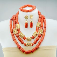 Material:Coral Style: African bead Items included: Necklace / Bracelet / Earring Packing: 1 necklace + 1 bracelet + earring (1 pair)   3. If  the photo are 100% completed reflect of products color ? Sometimes due to lighting environment on taking photo, the different monitor of PC or mobile screen may be a little difference on Color deviation , Which is also quite normal. We insisted real taking photo of products for display. If you have further question, please contact us through&nbsp Elegant Gold Beads Jewelry For Wedding, Elegant Gold Beads Wedding Jewelry, Elegant Gold Bead Wedding Jewelry, Elegant Gold Beaded Wedding Jewelry, Elegant Wedding Jewelry With Gold Beads, Elegant Crystal Jewelry For Wedding, White Gemstone Beads Jewelry For Wedding, Elegant Gold Beaded Jewelry Sets For Gift, Elegant Red Beads For Wedding