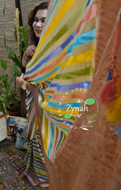 Update! - Zynah covered by LBB - https://lbb.in/bangalore/zynah-designs-handloom-sarees/ Banarasi pure georgette woven saree, decorated with intricate design. Their special characteristics are Mughal inspired designs such as intricate interwining floral and foliate motifs. Other features are gold/Silver work, compact weaving, figures with small details, metallic visual effects, pallus, jal (a net like pattern). Depending on the intricacy of its designs and patterns, a saree can take from 15 days Transitional Yellow Handloom Dupatta, Transitional Handloom Yellow Dupatta, Artisan Multicolor Woven Motifs Dupatta, Multicolor Woven Motifs Saree, Traditional Yellow Embroidered Georgette Fabric, Readymade Blouse, Beautiful Drapes, Silver Work, Small Detail