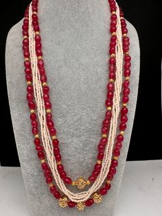 Ruby Pearls Nakshi Multi Layer Necklace Traditional Pearl Necklace With Faceted Beads For Festivals, Traditional Pearl Necklace With Faceted Beads For Festive Occasions, Traditional Festive Pearl Necklace With Faceted Beads, Traditional Faceted Beads Pearl Necklace For Festivals, Spiritual Stone Necklace For Festive Occasions, Festive Spiritual Stone Necklace, Temple Jewelry Necklaces With Stones For Jewelry Making, Festive Temple Jewelry Necklaces With Stones, Bollywood Style Long Necklace For Gifts