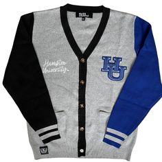 Make a bold statement and wear your Hampton pride with this one-of-a-kind and comfortable cardigan sweater, perfect for any alumni, students or supporters. Made with the highest quality materials, this sweater is designed to keep you warm and cozy while representing Hampton. Features:- Official Hampton University logo embroidered on the chest- Large "HU" Logo Chenille patch- Classic cardigan design with a tortoise shell button-up front- Two front pockets (deep enough to fit a phone and other ess Hampton University, Varsity Cardigan, Chenille Patch, Cardigan Design, University Logo, Classic Cardigan, Black Excellence, Tortoise Shell, Logo Embroidered